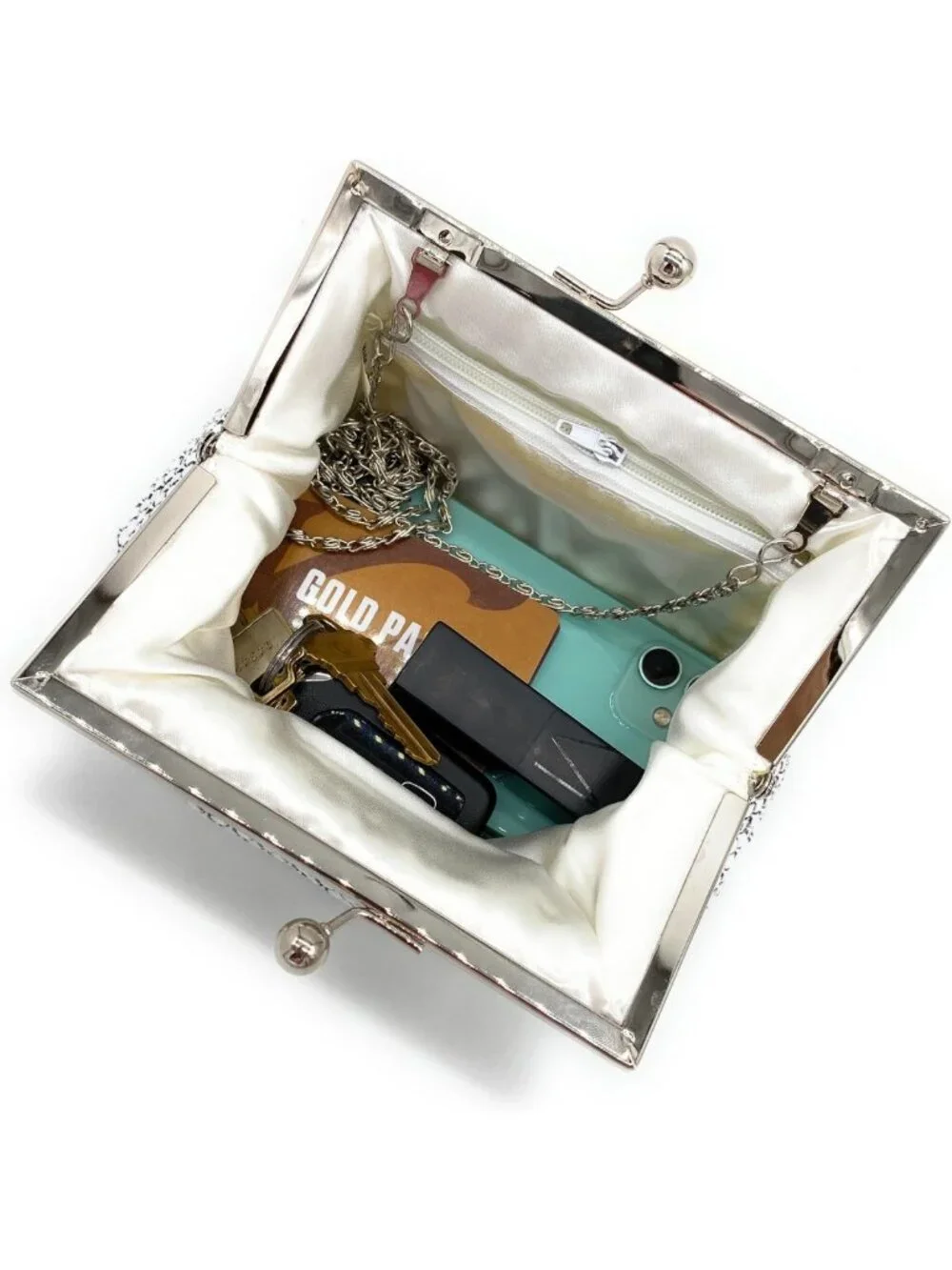 Vintage Metal Mesh Clutch Purse – Retro Mini Evening Bag with Chain Strap for
